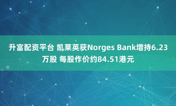 升富配资平台 凯莱英获Norges Bank增持6.23万股 每股作价约84.51港元